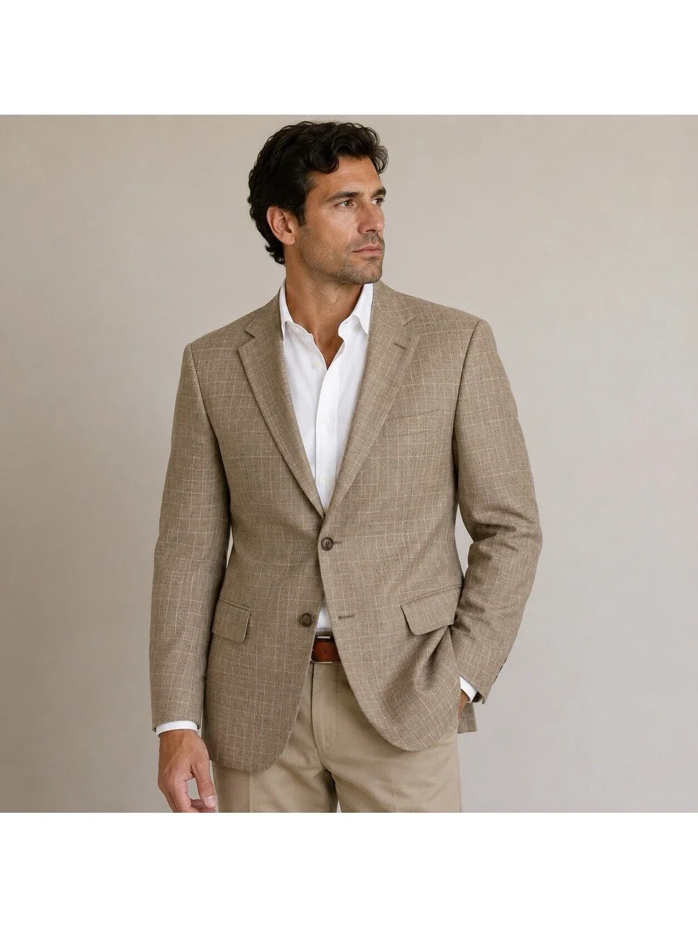 Jos. A. Bank 44R Linen Cotton Blazer Taupe Windowpane Sport Coat Men’s Summer
